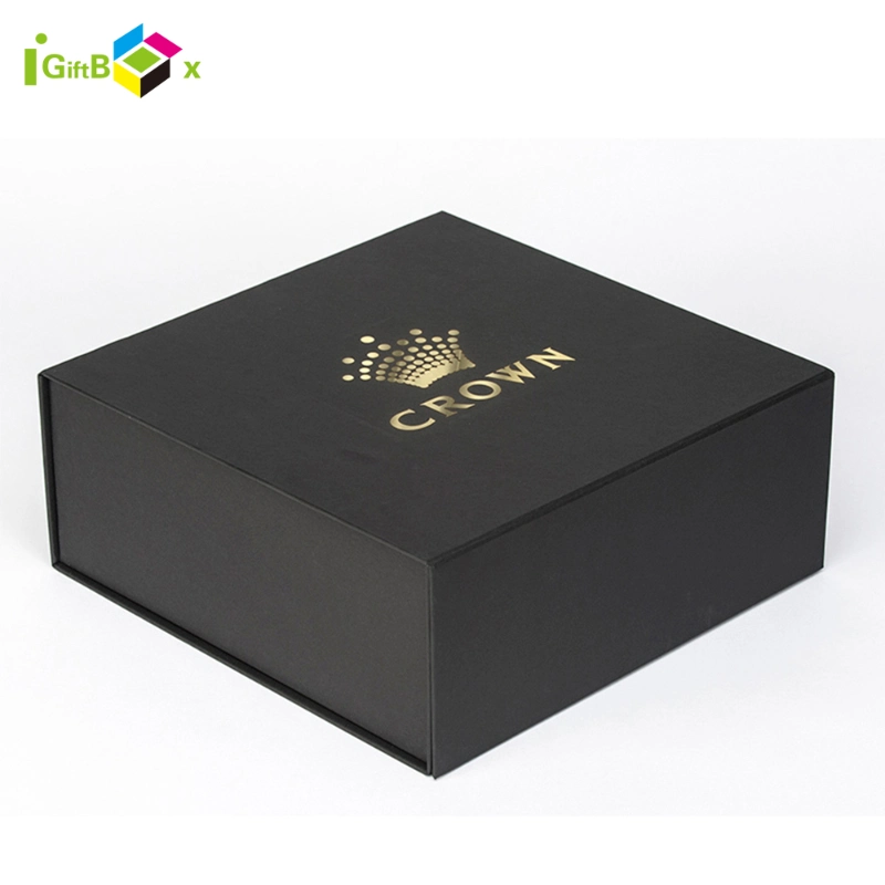 Custom Luxury Black Printed Rigid Folding Foldable Cardboard Packing Paper Packaging Gift Box with Magnetic for Wine/Clothing/ Apparel/ Shoes / Cosmetic / Gift