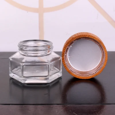 Emballage cosmétique en verre de conception personnalisée avec couvercle en bois