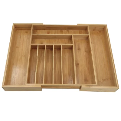 Accessoires de cuisine Organisateur de tiroir à ustensiles extensible Plateau à couverts de cuisine en bambou en bois